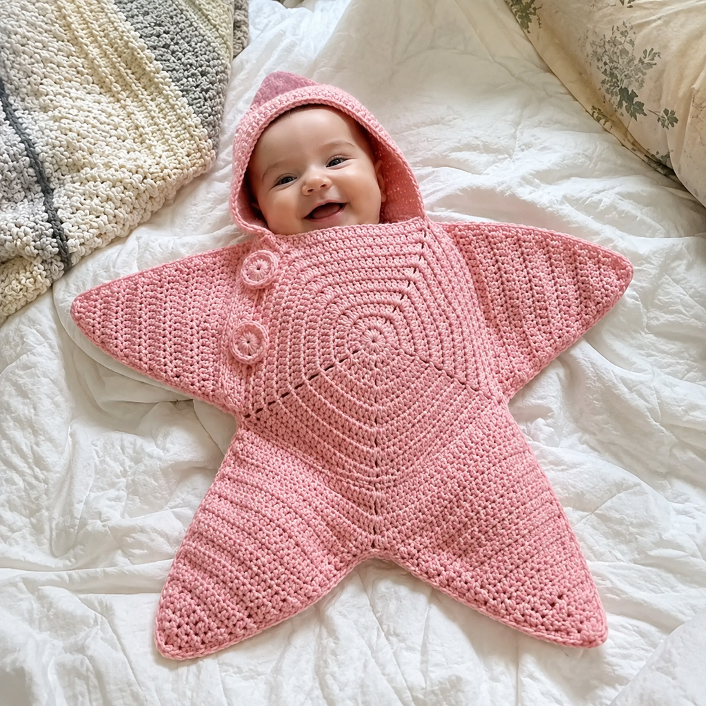 Hand-Crocheted Star Baby Onesie – Handmade Five-Point Star Hooded Outfit