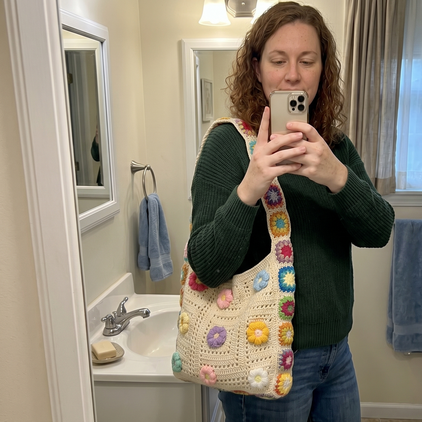 Handwoven Crochet Floral Hobo Bag